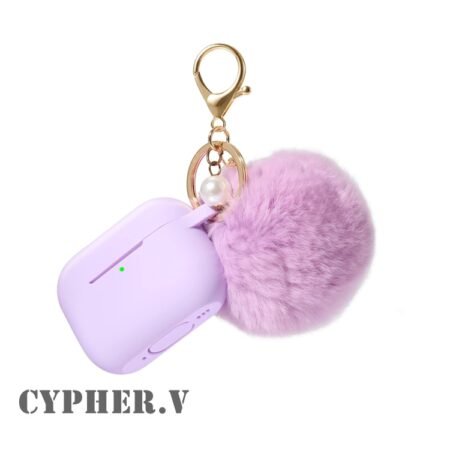 CYPHER.V Case Cover for Airpods Pro 2nd Generation Charging Case 2022, Soft Silicone Protective Case with Keychain and Cute Puff Pom Pom Ball Kit Front LED Visible (Lavender Purple)