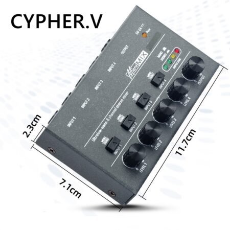 CYPHER.V Mini 4-Way Audio Mixer with Mono & Stereo Switch, USB Audio Interface for Recording, Streaming and Podcasting